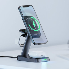 3in1 laddare qi 15w med magnetiskt handtag för iPhone Apple Titta och airpods svart