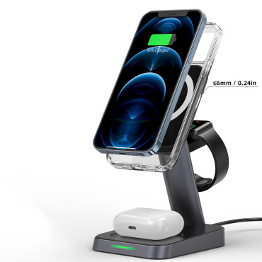 3in1 laddare qi 15w med magnetiskt handtag för iPhone Apple Titta och airpods svart
