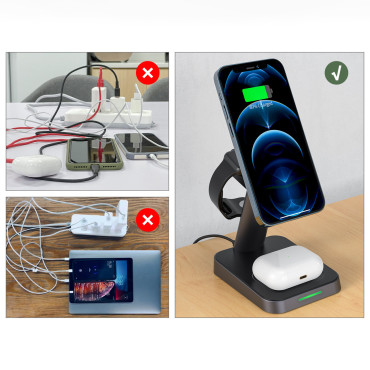 3in1 laddare qi 15w med magnetiskt handtag för iPhone Apple Titta och airpods svart