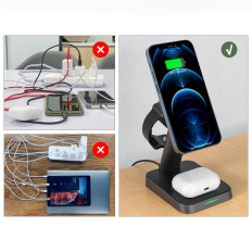 3in1 laddare qi 15w med magnetiskt handtag för iPhone Apple Titta och airpods svart