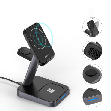 3in1 laddare qi 15w med magnetiskt handtag för iPhone Apple Titta och airpods svart