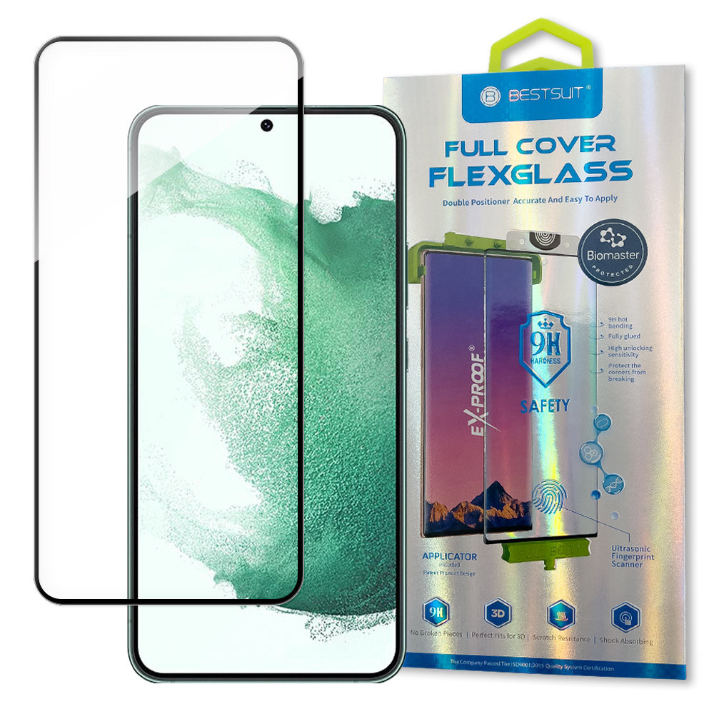 Sklenená fólia temperovaná sklo pre celú obrazovku s rámom Samsung Galaxy S22 + Transparentné