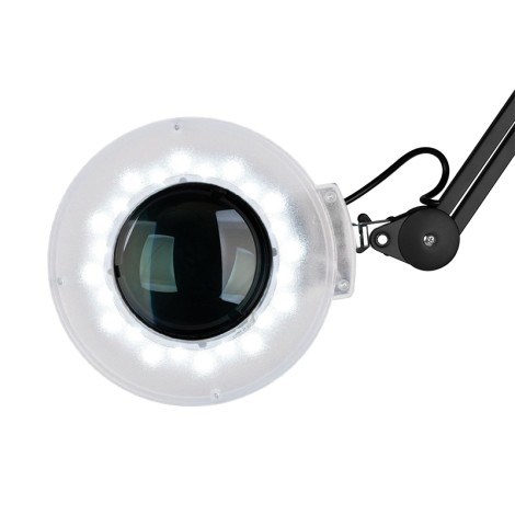 Lámpara lupa LED S5 con trípode negro — detalle de la cabeza