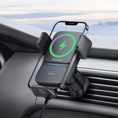 Carregador de automóveis de indução + alça para a sabedoria de telefone quadriculado Preto