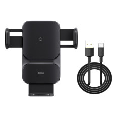 Carregador de automóveis de indução + alça para a sabedoria de telefone quadriculado Preto