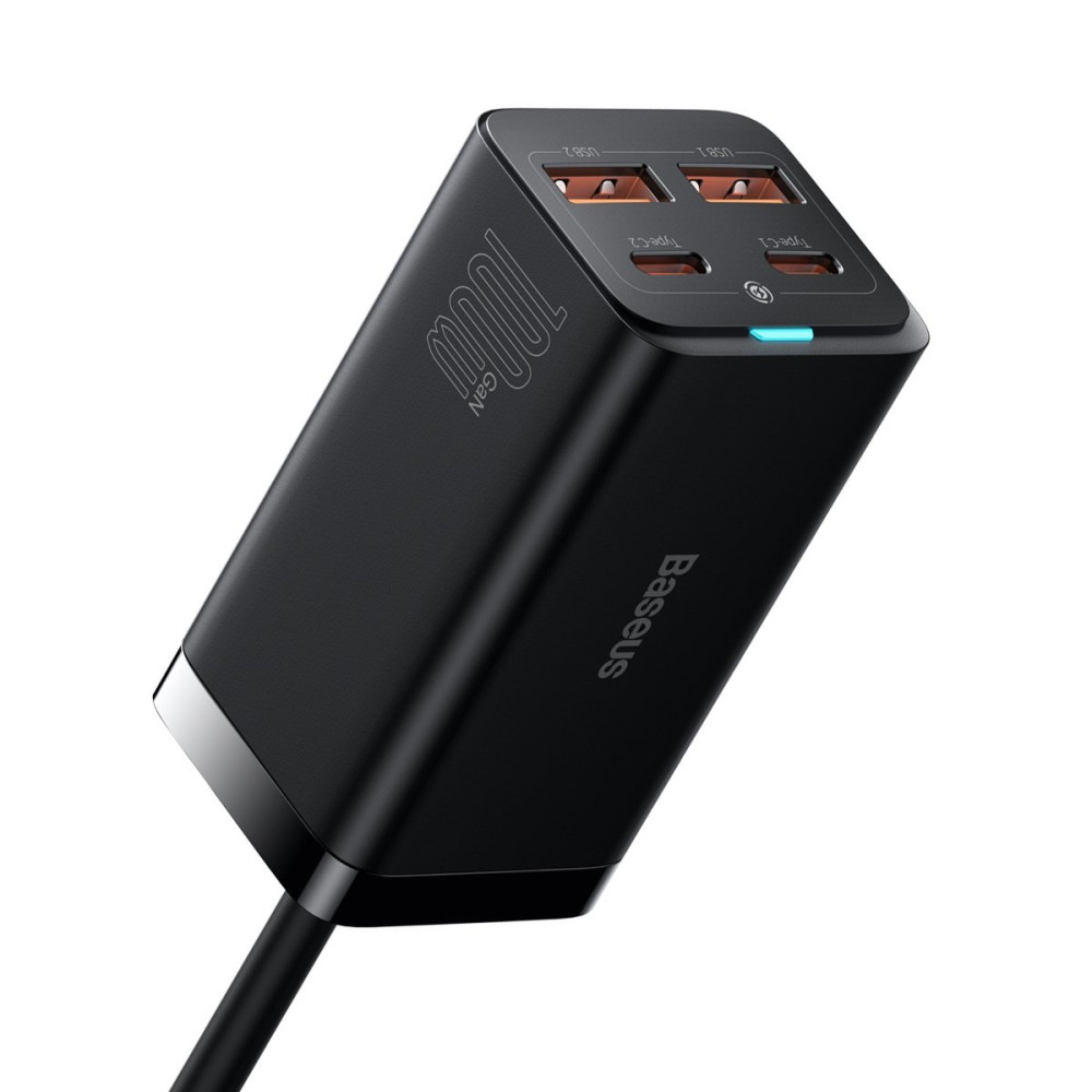 Greitas universalus GAN 2X USB-C 2X USB 100W QC 4.0+ AFC juodas skyrius