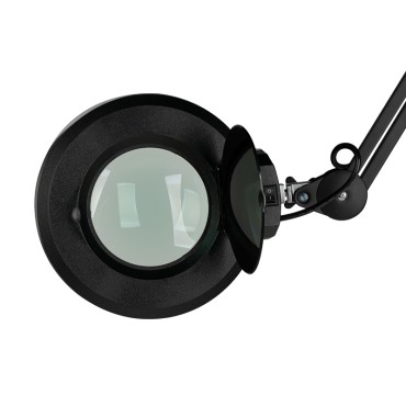 Lámpara lupa LED S5 con trípode negro — detalle de la cabeza