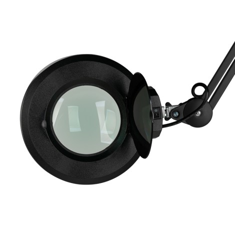 S5 LED lučka z povečevalnim steklom in črnim trinožnikom — povečava glave