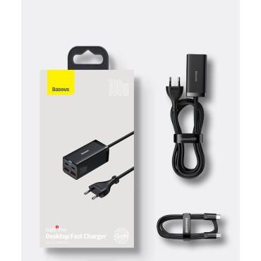 Greitas universalus GAN 2X USB-C 2X USB 100W QC 4.0+ AFC juodas skyrius
