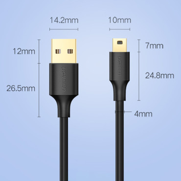 Kaabel USB-kaabel - mini USB 5-pin kullatud 0.5m must