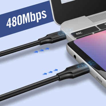 Kabel USB-C-kabel för laddning och dataöverföring 3a 0.5m svart