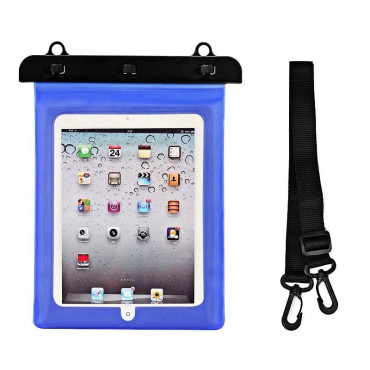 Custodia impermeabile per tablet in PVC con esterna regolabile - cinturino blu