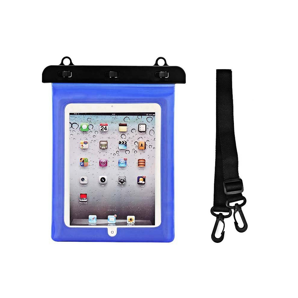 Custodia impermeabile per tablet in PVC con esterna regolabile - cinturino blu