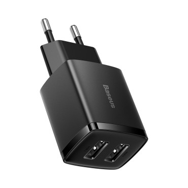 Kompakt 2x USB 10.5W svart laddare