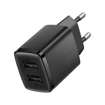 Kompakt 2x USB 10.5W fekete töltő