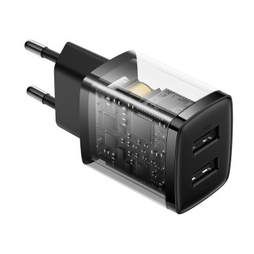 Compact 2x USB 10.5W črni polnilnik