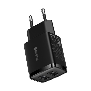 Compact 2x USB 10.5W črni polnilnik