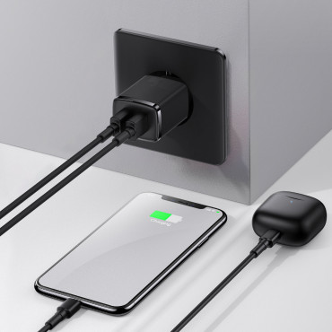 Compact 2x USB 10.5W črni polnilnik