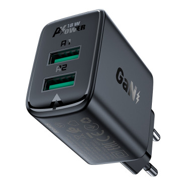Gan 2x USB 18W QC 3.0 AFC FCP Črno poglavje