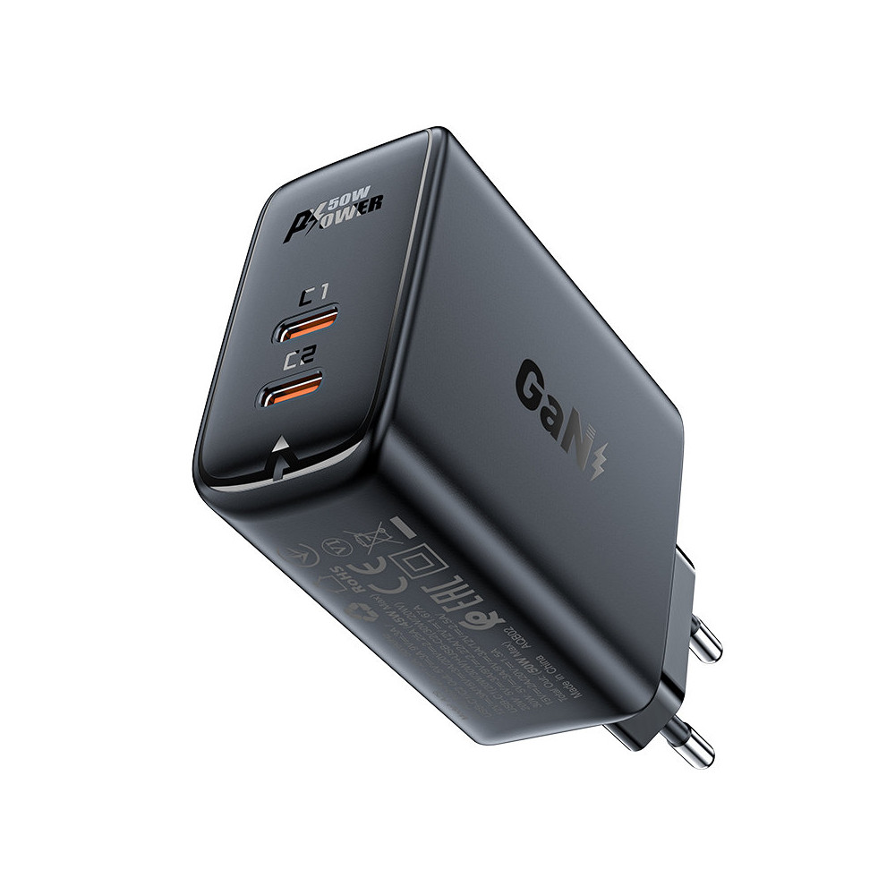 A229 GAN laddare två USB-C PD 50W svarta portar