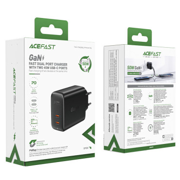 A229 GAN laddare två USB-C PD 50W svarta portar