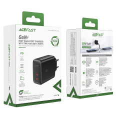 A229 Gan carregador dois portos pretos USB-C PD 50W
