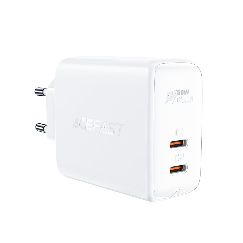 A29 GAN tīkla lādētājs Divi USB-C PD 50W Baltās ostas