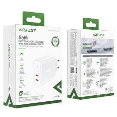 A29 GAN tīkla lādētājs Divi USB-C PD 50W Baltās ostas