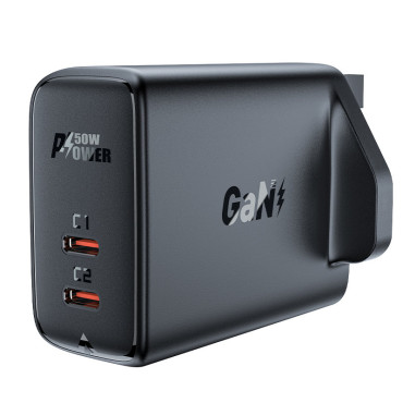 Engelska A32 GAN Award Laddare Två USB-C PD 50W Ports UK Svart