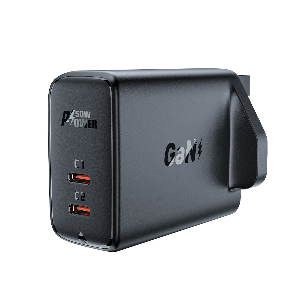 Angol A32 GAN díj töltő Két USB-C PD 50W portok brit fekete
