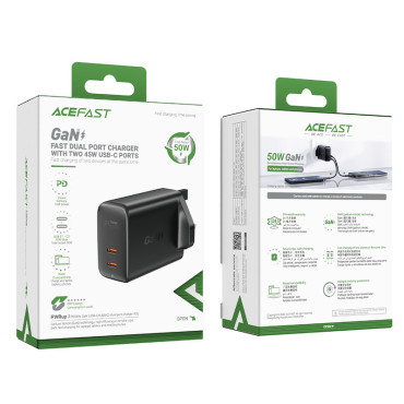 Angleščina A32 Gan Nagrada Polnilnik Dva USB-C PD 50W Vrata UK Black