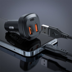 Carregador de carro 2x USB 1x USB-C 66W POWER ENTREGA QC 4.0 Preto