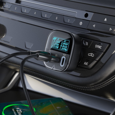 Automobilis įkroviklis su 2x USB-C 1X ekrano USB 101W maitinimo pristatymo QC 4.0 juoda