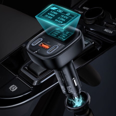 Automobilis įkroviklis su 2x USB-C 1X ekrano USB 101W maitinimo pristatymo QC 4.0 juoda