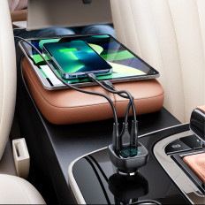 Automobilis įkroviklis su 2x USB-C 1X ekrano USB 101W maitinimo pristatymo QC 4.0 juoda