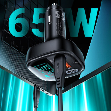 Billaddare med 2x USB-C 1X Display USB 101W Power Delivery QC 4.0 Svart