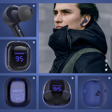 Följande hörlurar Trådlös TWS Bluetooth Blue