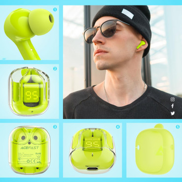 Nosilne brezžične slušalke TWS Bluetooth Green