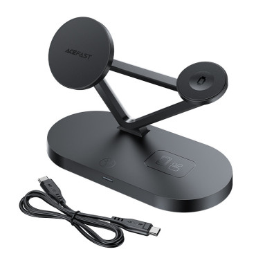 3in1 qi 15W brezžični polnilnik in iPhone stojalo Apple Pazi in AirPods Black