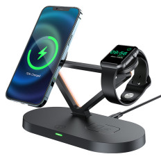 3In1 Qi 15W bezvadu lādētājs un iPhone stends Apple Skatīties un airpods melns