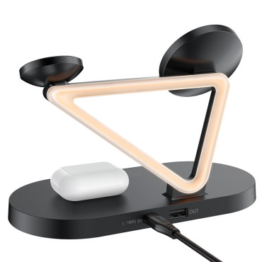 3In1 Qi 15W bezvadu lādētājs un iPhone stends Apple Skatīties un airpods melns