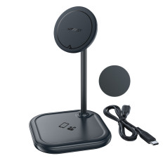 2In1 qi 15W trådlös laddare och stativ för iPhone och Apple AirPods E6 Black