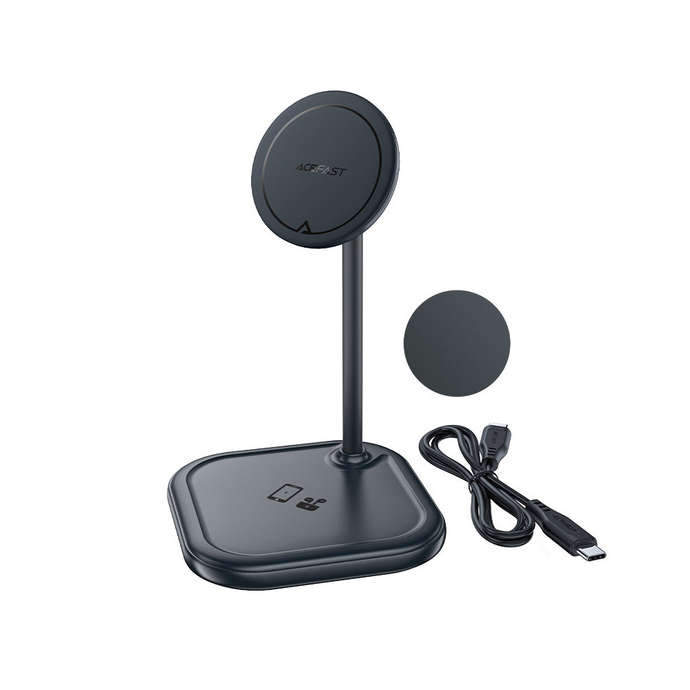 2in1 qi 15w vezeték nélküli töltő és állvány állvány iPhone és Apple Airpods E6 fekete