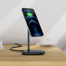 2In1 qi 15W trådlös laddare och stativ för iPhone och Apple AirPods E6 Black
