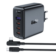 Snabb Gan 3x USB-C 1x USB-A Nätverksladdare + USB-C 100W 2M Vinkelkabel svart