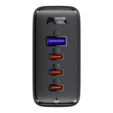 Rýchle GAN 3X USB-C 1X USB-A Sieťová nabíjačka + USB-C 100W 2M UhLový kábel čierny