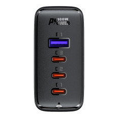 Quick Gan 3x USB-C 1x USB-Omrežni polnilnik + USB-C 100W 2M kotni kabel črna