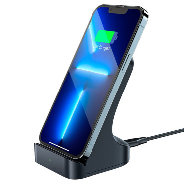 Carregador de indução sem fio Qi 15W + STAND para um suporte de telefone cinza