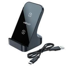 Carregador de indução sem fio Qi 15W + STAND para um suporte de telefone cinza
