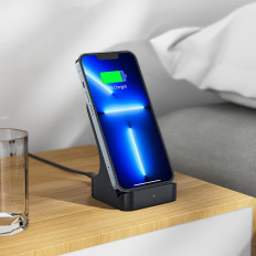 Bezdrôtová Qi 15W Indukčná nabíjačka + Stojan pre šedý telefón